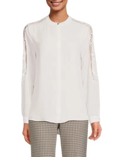 T Tahari Women's Lace Inset Blouse In Star White