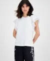 T Tahari Women's Lace-trim Cap-sleeve T-shirt