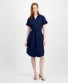 T Tahari Button A-line Dress In Blue