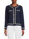 T Tahari Long Sleeve Crewneck Button Down Cardigan In Blue