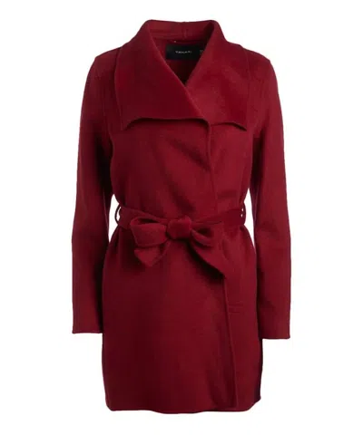 T Tahari Women Large Collar Belted Wool Blend Coat Jacket In Deep Red
