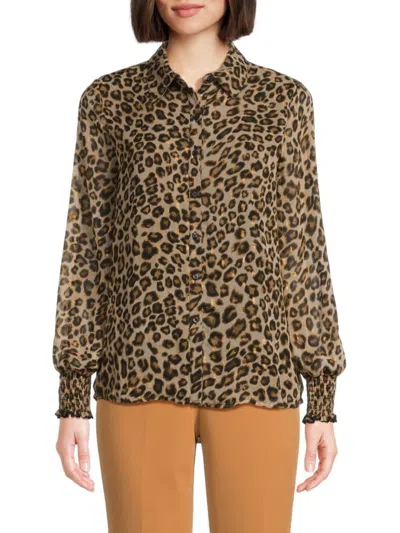 T Tahari Women's Leopard Print Blouse In Beige