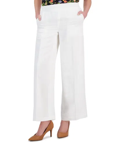 T Tahari Womens Linen Blend Blazer Wide Leg Pants Sleeveless Split Neck Top In White Star