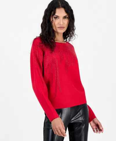 T Tahari Women's Long-sleeve Crewneck Dolman Sweater In Red