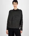 T Tahari Women's Metallic Embellished Ribbed Mock-neck Sweater In Black,gold