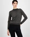 T Tahari Women's Metallic Mock-neck Long-sleeve Sweater In Black,gold Lurex