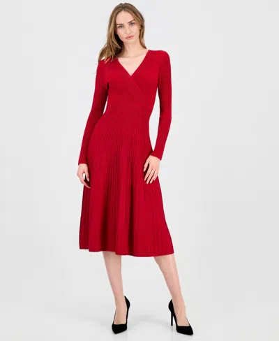 T Tahari Women's Metallic Wrap Fit & Flare Dress In Red
