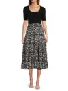 T Tahari Women's Mixed Media Floral Midi Dress In Black White