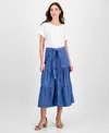T Tahari Women's Mixed-media Tiered Fit & Flare Dress