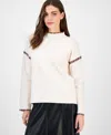 T Tahari Novelty Embroidery Stitch Pullover In Red