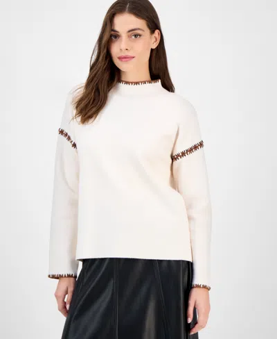 T Tahari Women's Mock-neck Embroidered-stitch Sweater In Red