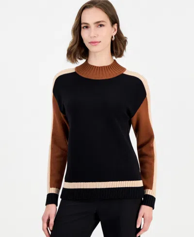 T Tahari Mock Neck Colorblock Sweater In Multi