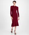 T Tahari Women's Mock-neck Peplum-hem Long-sleeve Dress In Bordeaux R