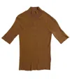 T Tahari Women's Mock Neck Short Sleeve Knit Top In Brown In Brown