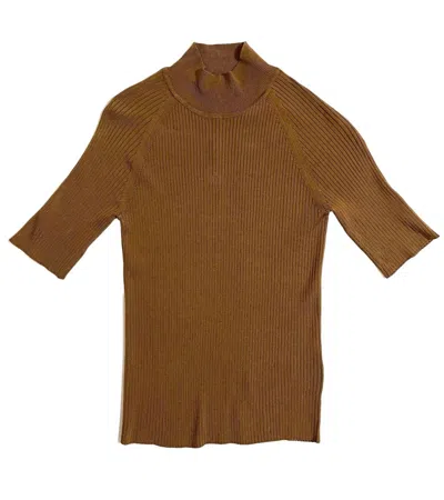 T Tahari Women's Mock Neck Short Sleeve Knit Top In Brown