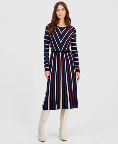 T Tahari Striped Midi Flared Dress In Multi