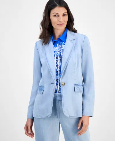 T Tahari Women's Notch-collar One-button Jacket In Blue