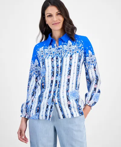 T Tahari Printed Blouse In Blue