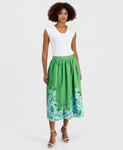 T Tahari Women's Placed Floral Midi Skirt In Green