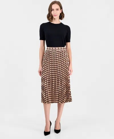 T Tahari Women's Pleated A-line Midi Skirt In Brown