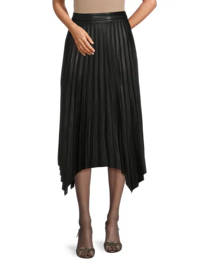 T Tahari Women's Pleated Faux Leather Midi Skirt In Black
