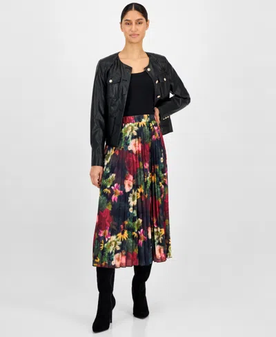 T Tahari Women's Pleated Printed Midi Skirt In Multi