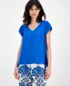 T Tahari Women's Pleated Raglan-sleeve V-neck Top In Burgundy