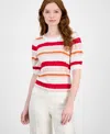 T Tahari Elbow Blouson Sleeve Pointelle Stitch Sweater In Red