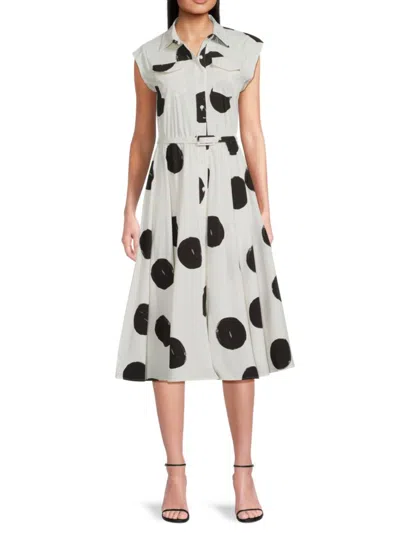 T TAHARI WOMEN'S POLKA DOT MIDI SHIRTDRESS