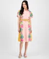 T Tahari Short Sleeve Midi Shirt Dress In Eternity Garden Print