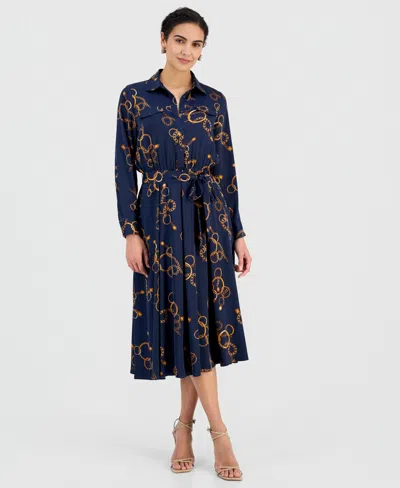 T Tahari Women's Printed Belted Midi Dress In Multi