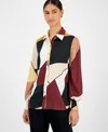 T Tahari Women's Printed Blouson-sleeve Shirt In Multi