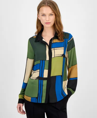 T Tahari Women's Printed Button-front Blouse In Multi