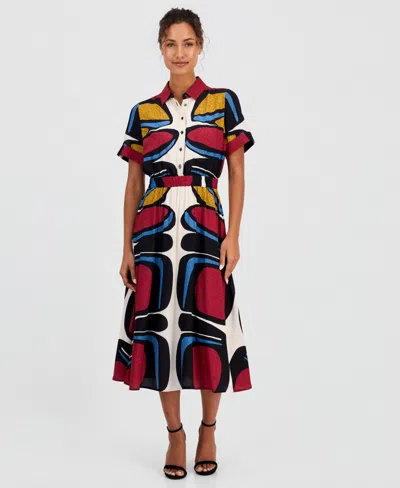T Tahari Women's Printed Button-down Midi Dress In Multi