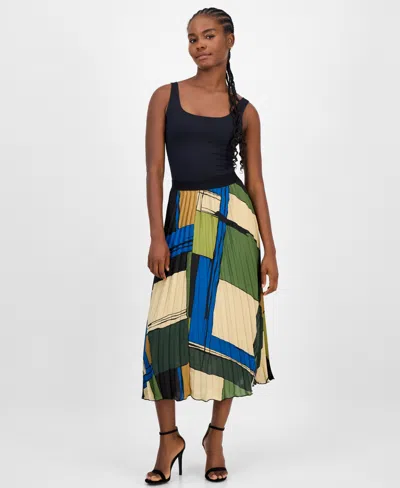 T Tahari Women's Printed Pleated Flared Midi Skirt In Multi