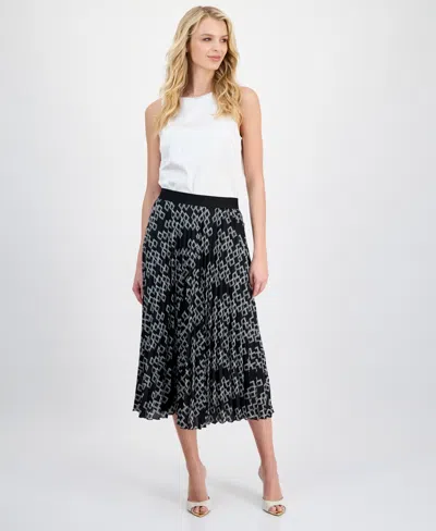 T Tahari Women's Printed Pleated Midi Skirt In Black