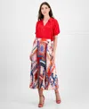 T Tahari Women's Printed Pleated Pull-on Midi Skirt