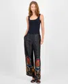 T Tahari Women's Printed Pull-on Wide-leg Pants In Black