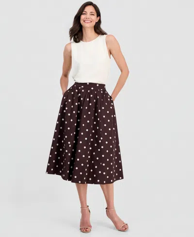 T Tahari Women's Printed Pull-on Midi Skirt In Brown