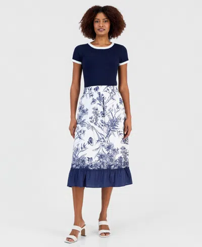 T Tahari Women's Printed Ruffled-hem Pull-on Skirt