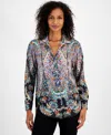 T Tahari Women's Printed Satin Button-front Top In Royal Garden