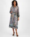 T Tahari Womens Printed Satin Midi Dress In Royal Garden