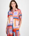 T Tahari Women's Printed Short-sleeve Button Blouse In Multi