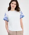 T Tahari Women's Printed Short-sleeve Top In White