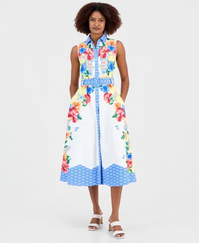 T Tahari Women's Printed Sleeveless Midi Shirtdress In Multi