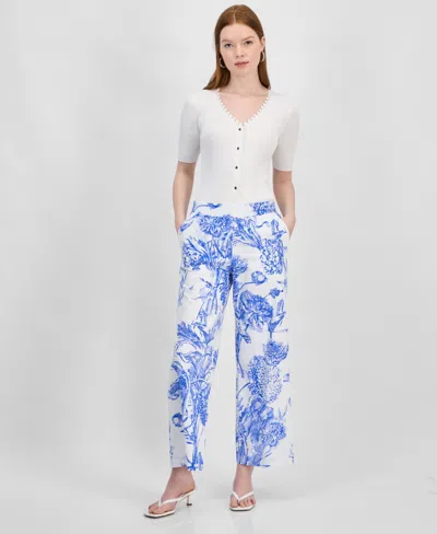 T TAHARI WOMEN'S PRINTED WIDE-LEG PULL-ON PANTS