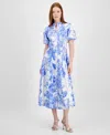 T Tahari Puffed Sleeve Shirtdress In Ethereal Spring Garden Print