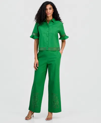T Tahari Women's Pull-on Embroidered Pants In Green