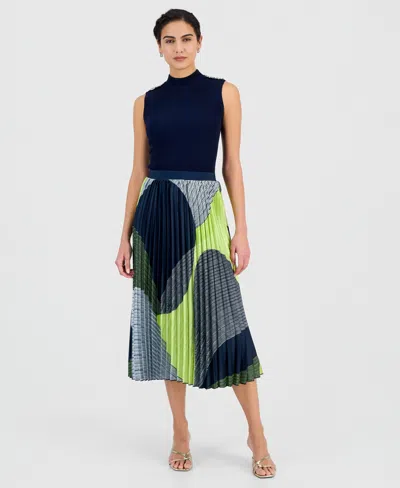 T Tahari Women's Pull-on Pleated Midi Skirt In Multi