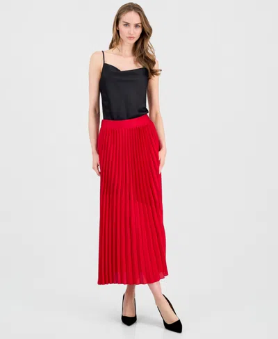 T Tahari Women's Pull-on Pleated Mixed-media Skirt In Red